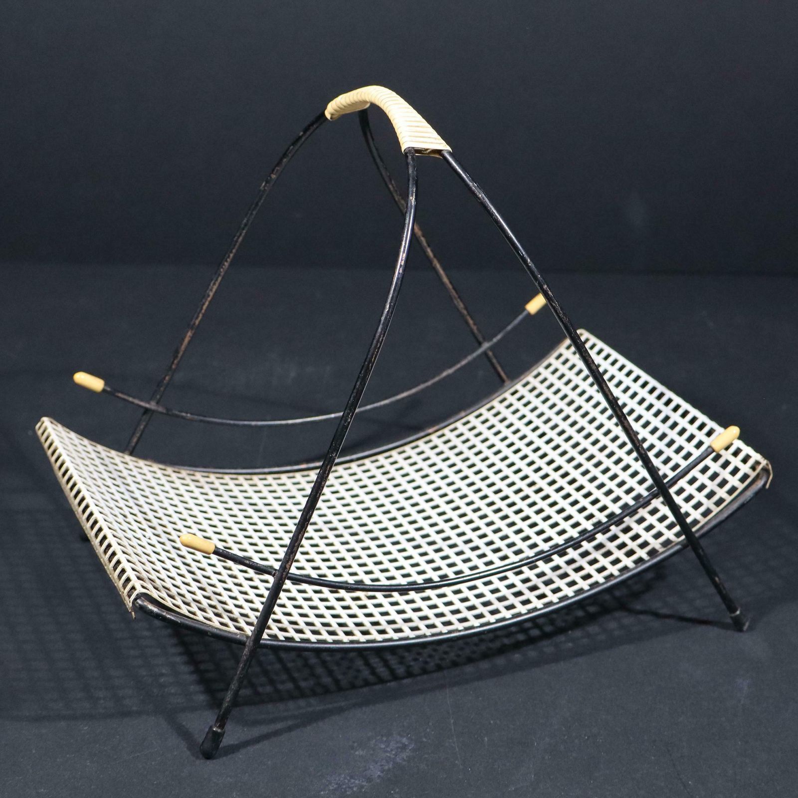 1950s Midcentury Perforated Metal Basket, French Postmodern Fruit Basket Centerpiece photo for sale