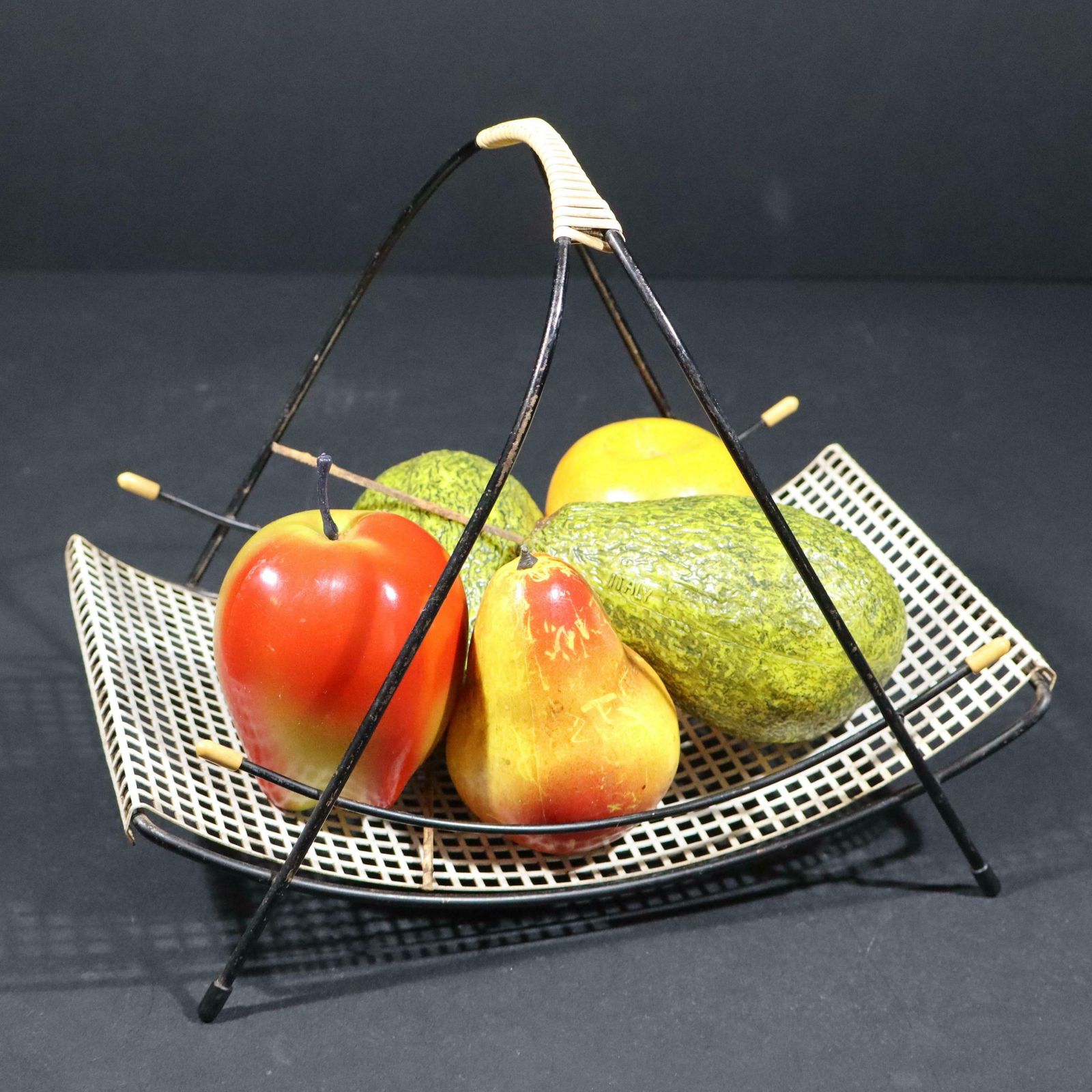 1950s Midcentury Perforated Metal Basket, French Postmodern Fruit Basket Centerpiece
