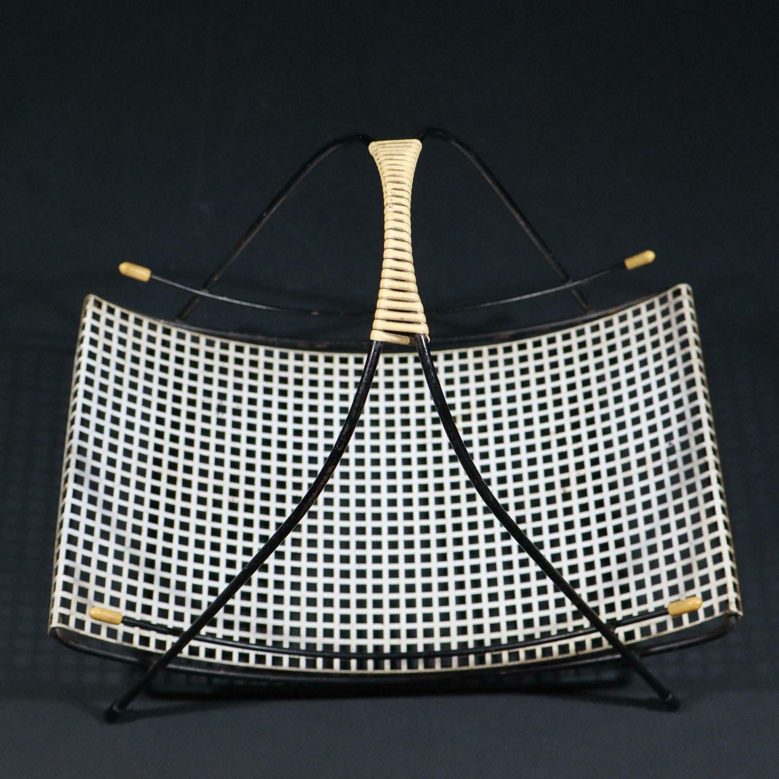 1950s Midcentury Perforated Metal Basket, French Postmodern Fruit Basket Centerpiece photo 127.0