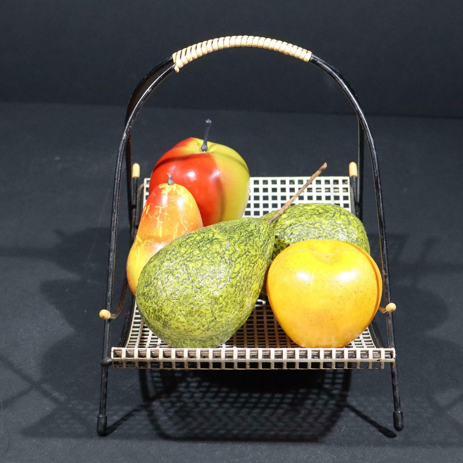 photo furniture 1950s Midcentury Perforated Metal Basket, French Postmodern Fruit Basket Centerpiece