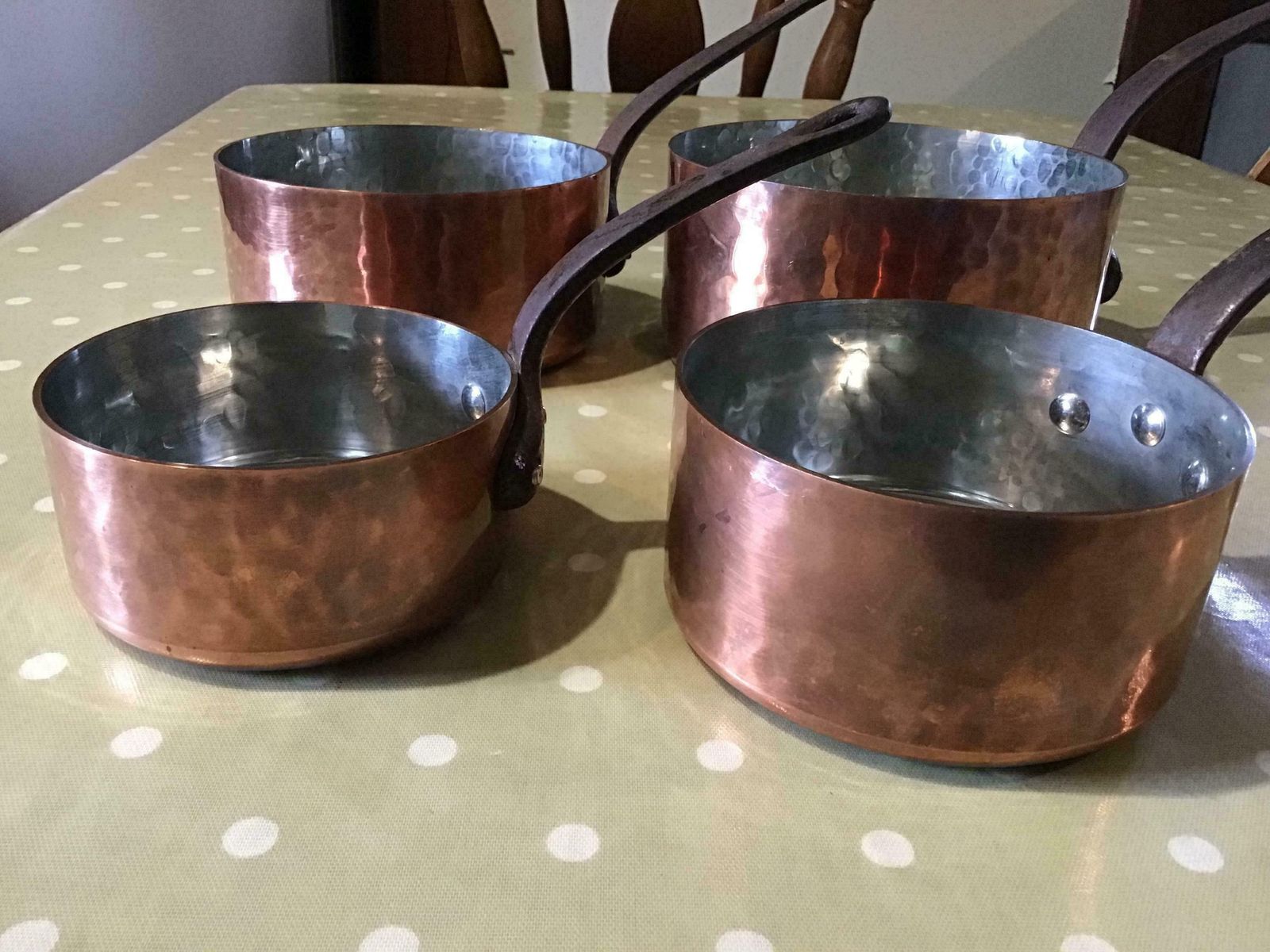 4 Copper Hammered Pans Stamped French Pots And Pans, Made In France, Country Kitchen,