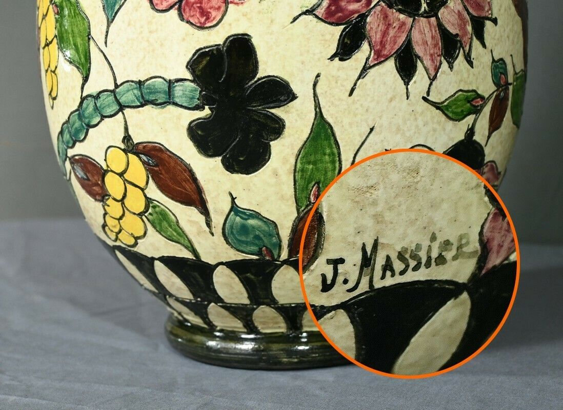 photo vintage Polychrome Earthenware Vase, Signed J.Massier, Vallauris – Early 20th Century