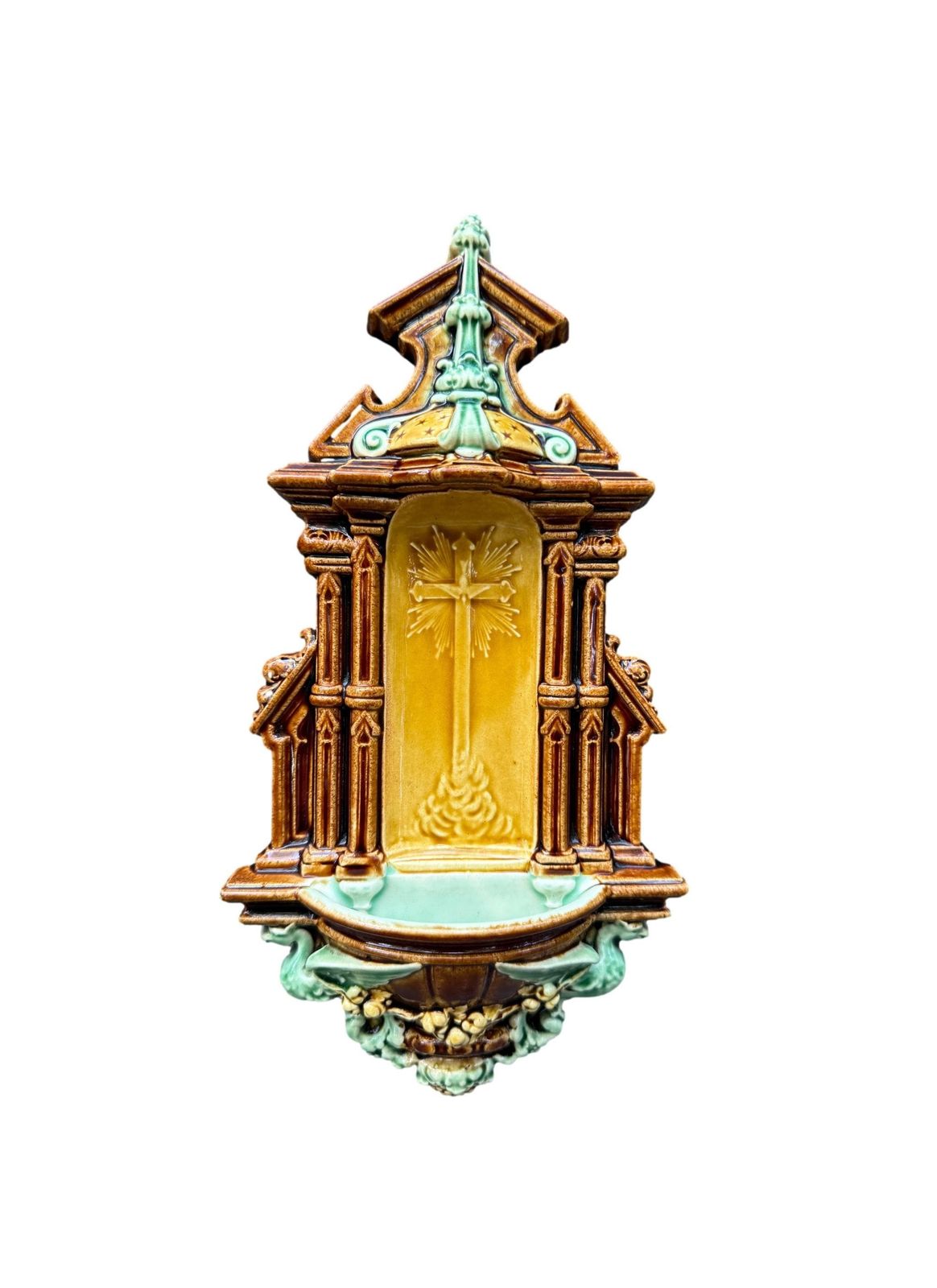 Antique Majolica Holy Water Font Choisy Le Roi 19th Gift Religious Decor