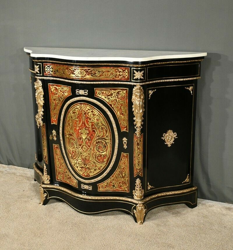 Boulle Buffet In Blackened Pear Wood, Napoleon II Period – Mid 19th Century photo for sale