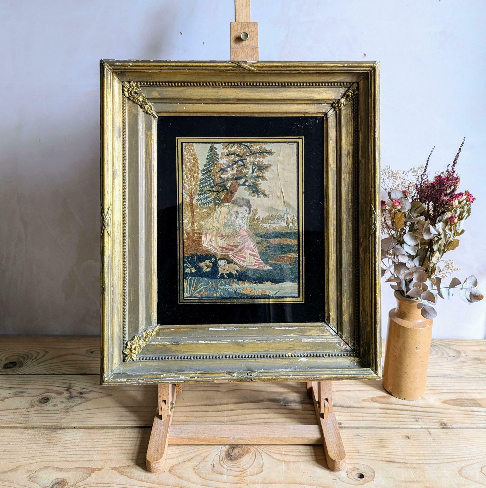A Stunning Antique Georgian Silk Work Tapestry In Original Frame C1800 photo furniture