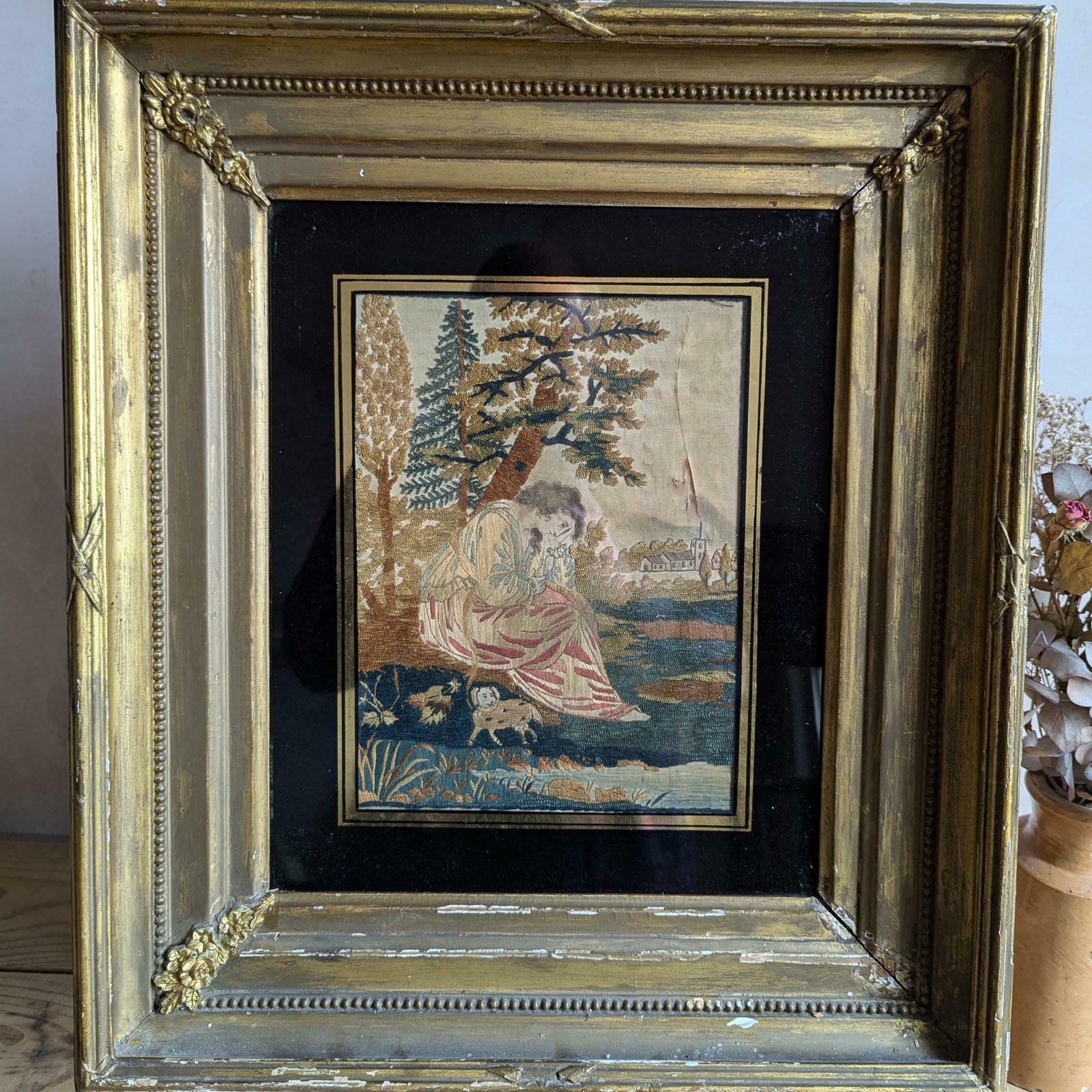 A Stunning Antique Georgian Silk Work Tapestry In Original Frame C1800 photo buy