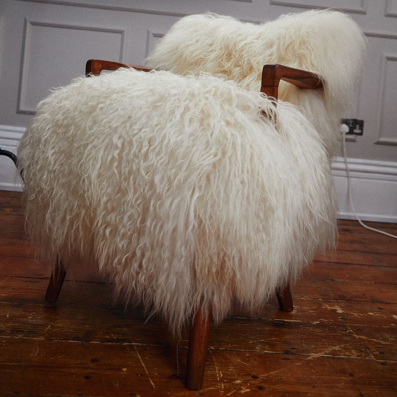 The Three Sheep Chair 1930s Mid Century Modern Armchair With Long Haired Icelandic Sheepskin