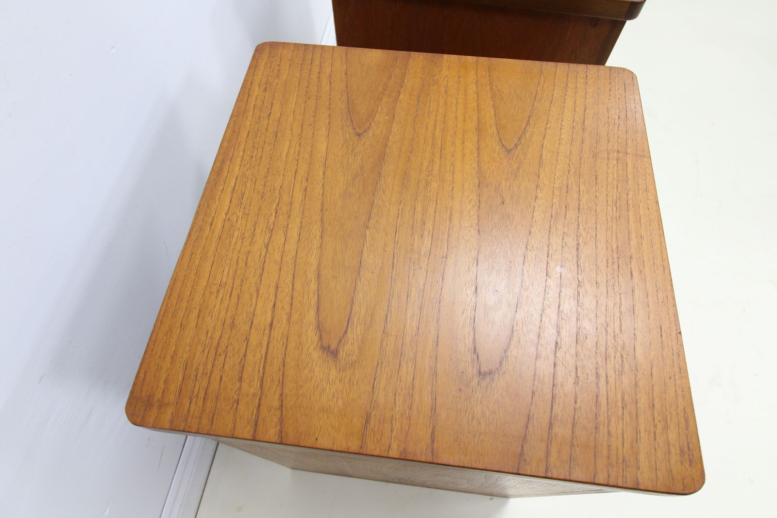 Pair Of Vintage Teak Ottomans Linen Blanket Storage Boxes   Nathan G Plan Era photo vintage