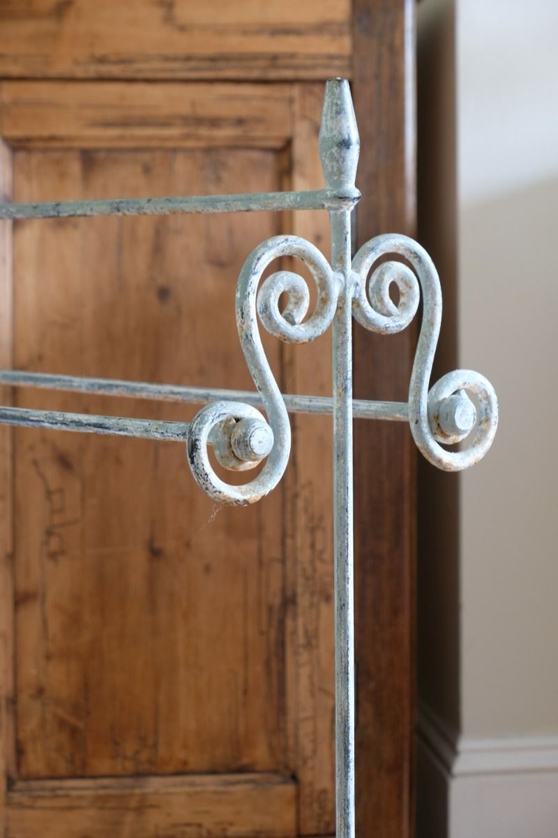 Wrought Iron & Painted Towel Rail With Scroll Ends photo for sale