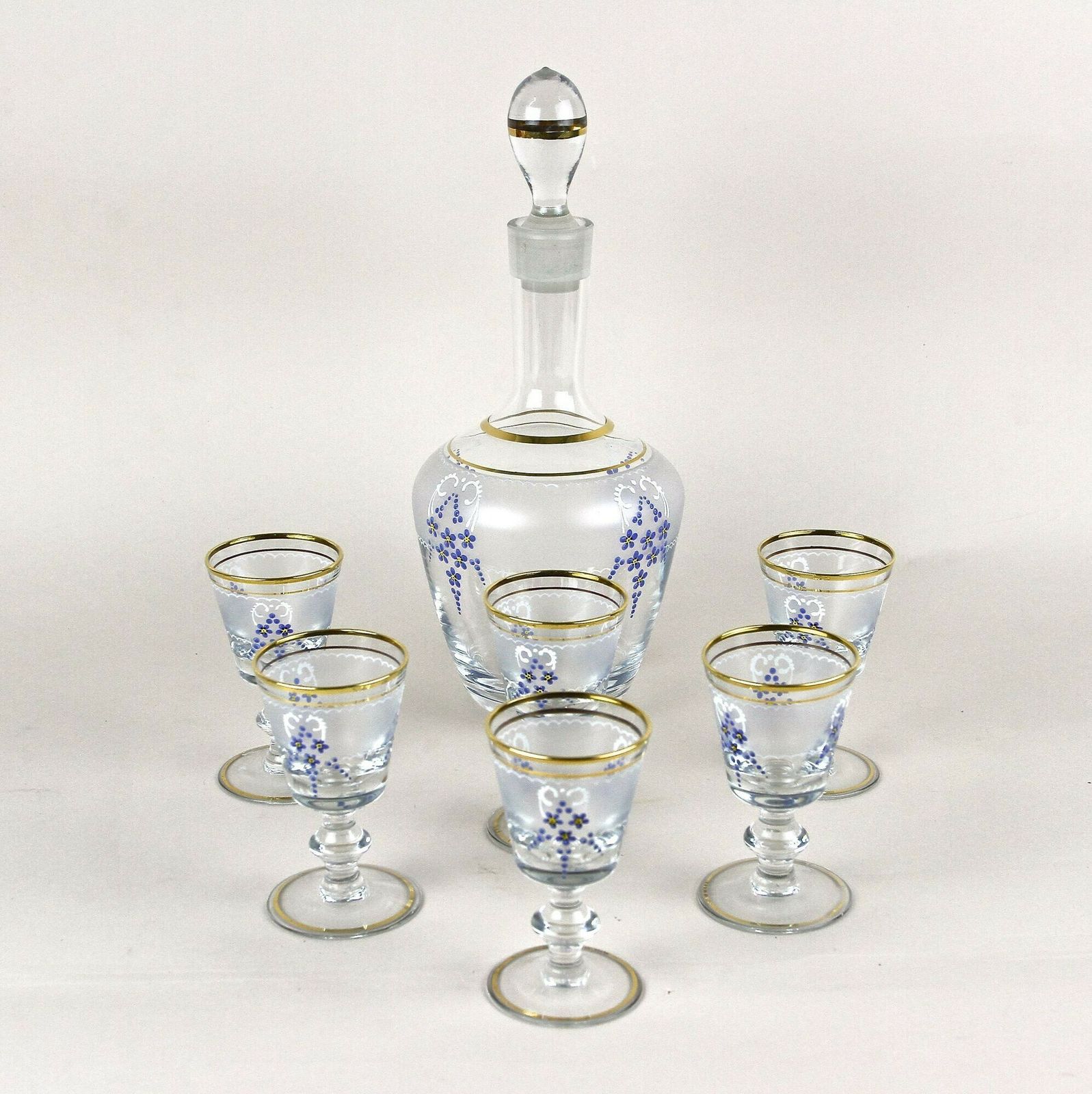20th Century Glass Decanter Set With Enamel Paintings, Austria Ca. 1980s