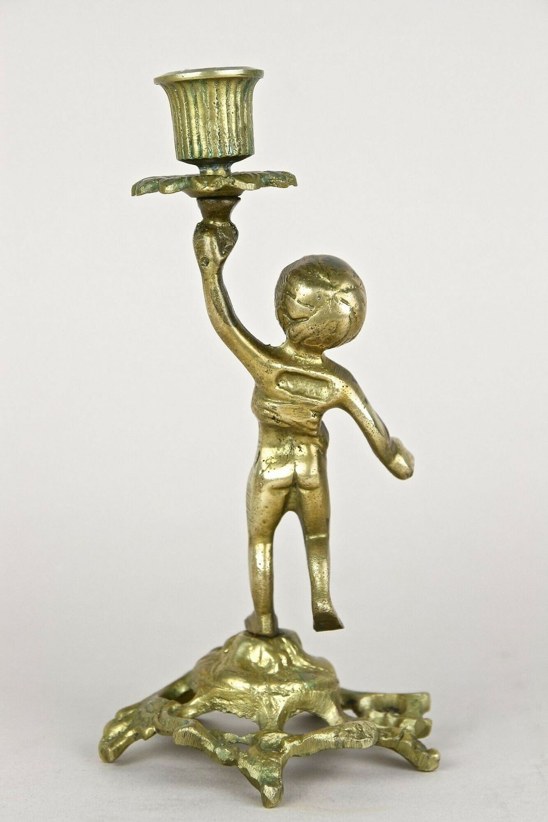 photo furniture 19th Century Sculptural Firegilt Baroque Revival Brass Candleholder, At Ca. 1880
