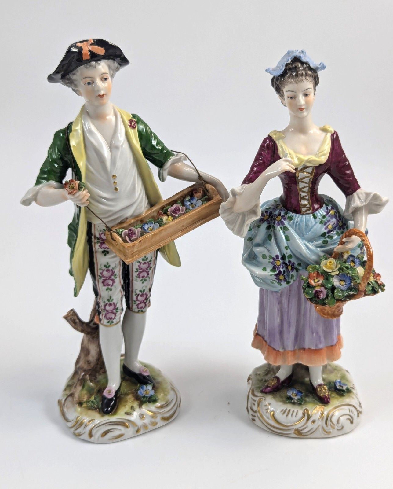 Porcelain Figurines Of Flower Sellers By Volkstedt, Germany photo buy