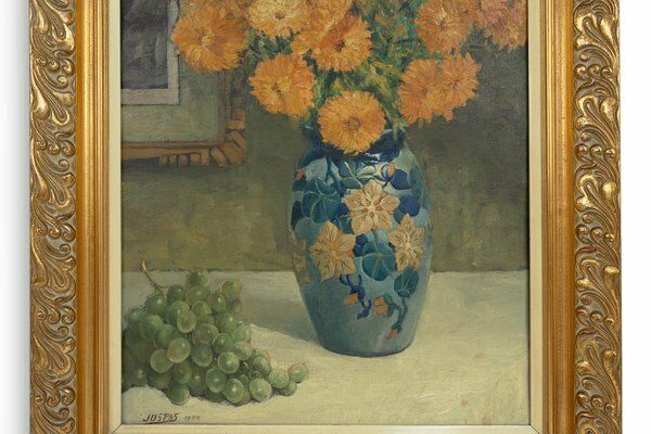 Jos Pas, Baroque Vase With Flowers, 1944, Oil On Canvas photo Art