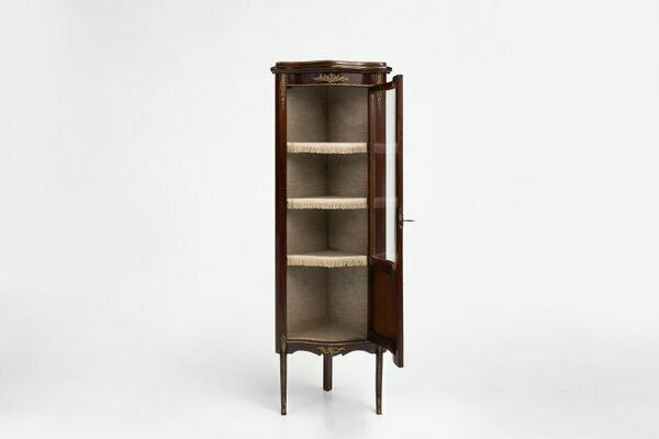 Vintage French Louis XV Style Corner Display Cabinet With Arched Glass, 1950 photo for sale