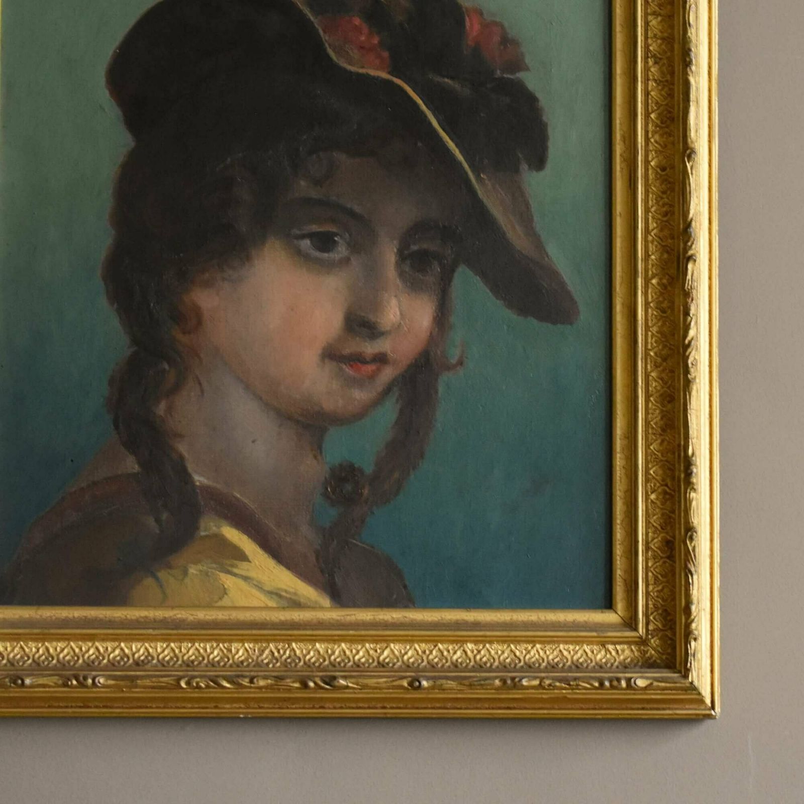 19th Century Oil Portrait Painting Of A Young Woman photo for sale