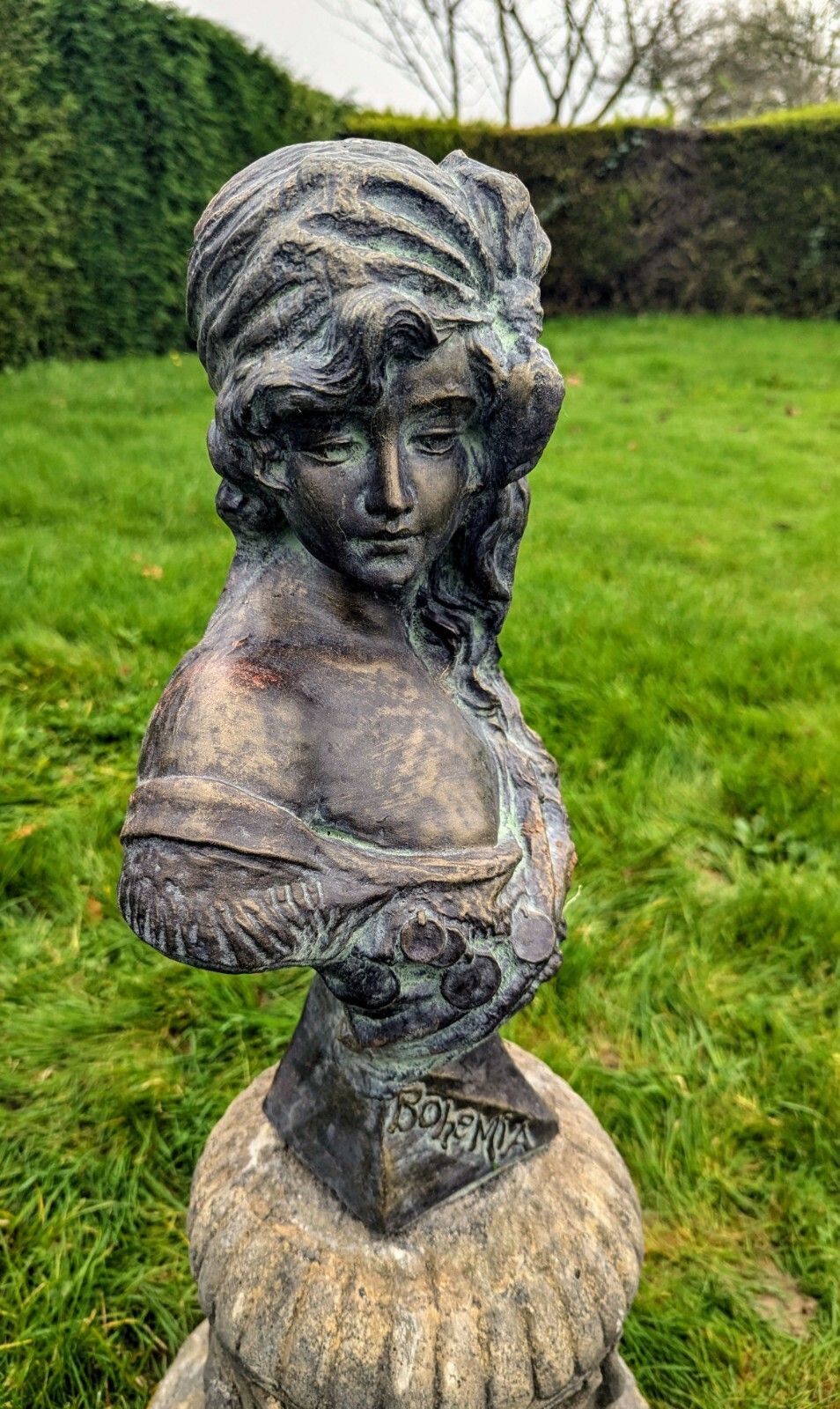 Beautiful Verdigris Bronzed Bust  Gypsy Bohemian Delivery Available 0274. photo furniture