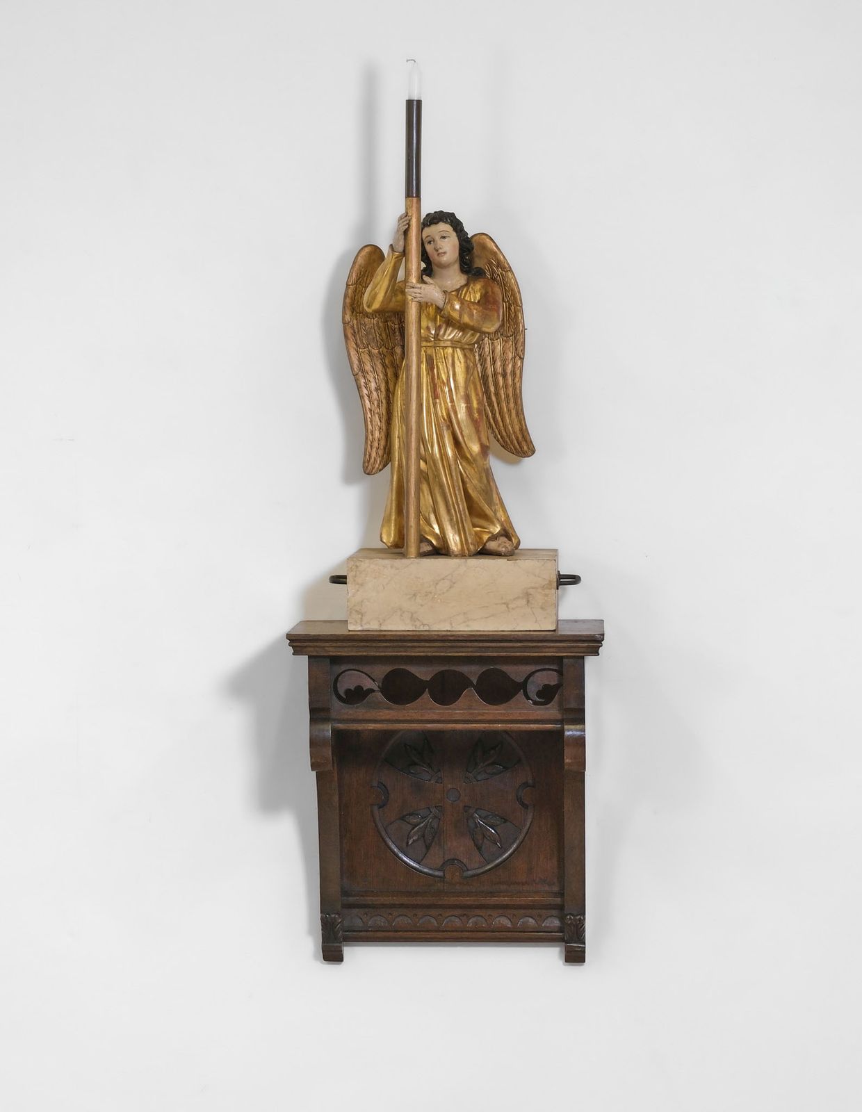 photo vinterior 19th Century Carved Giltwood & Polychrome Painted Angel Alter Candlestick
