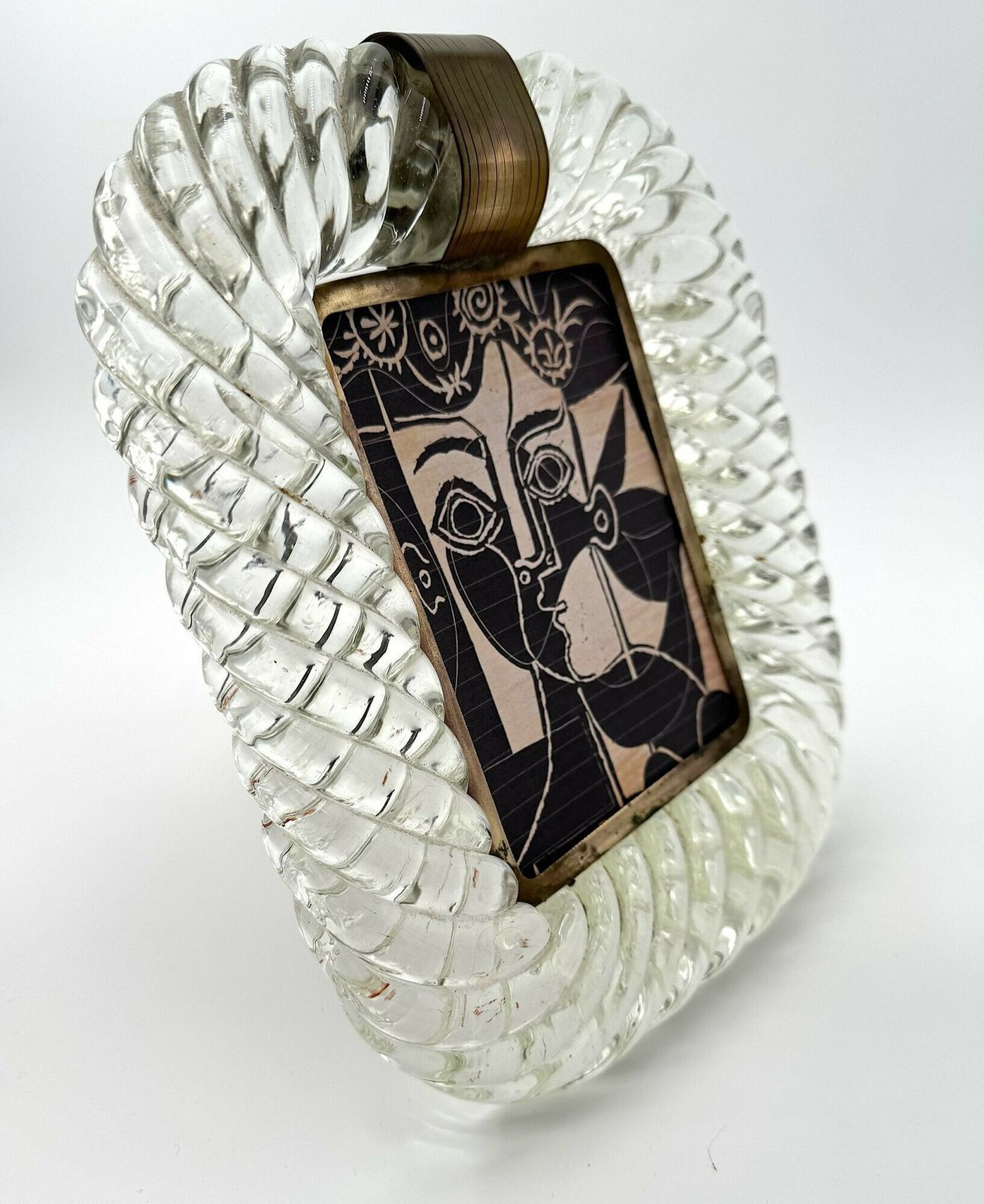 An Orignal 1940s Murano Torchon Glass And Brass Framed Mirror Attributed To Seguso photo for sale