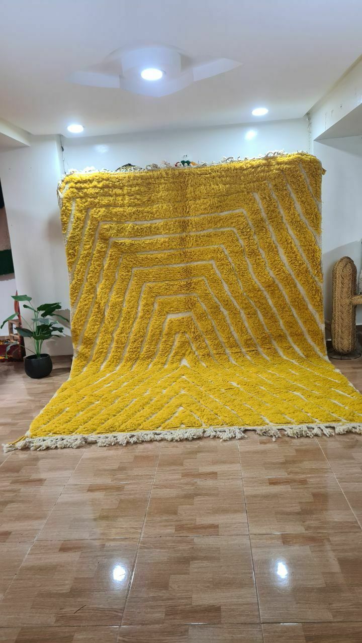 Vibrant Yellow Beni Ouarain Moroccan Rug   Handmade Wool Carpet With Chevron Pattern 300x200 Cm photo furniture