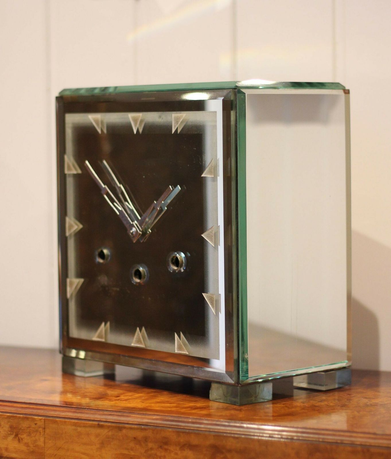 Unusual Art Deco Glass Westminster Chiming Mantel Clock photo for sale