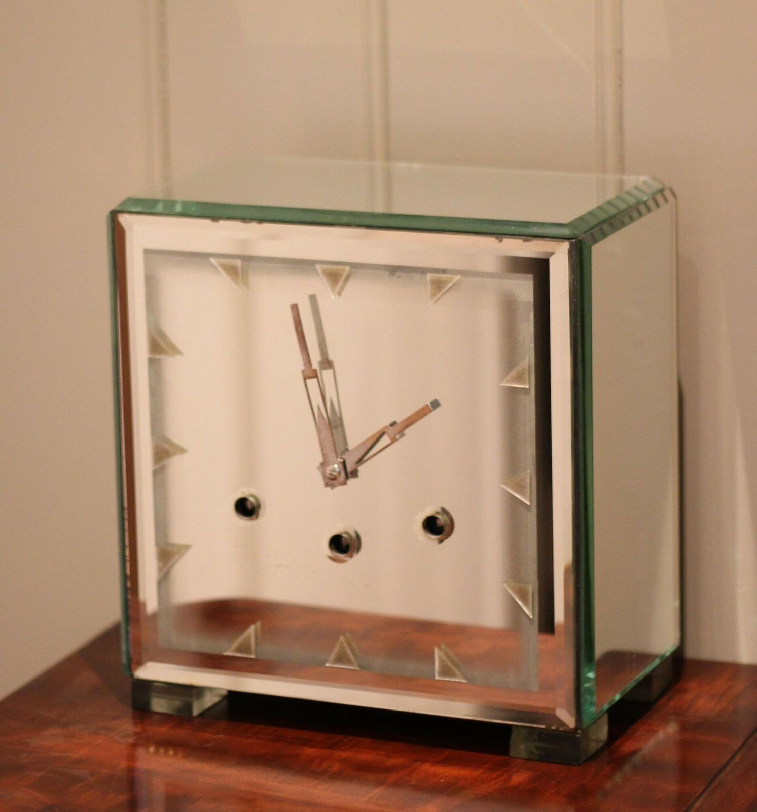 Unusual Art Deco Glass Westminster Chiming Mantel Clock photo vinterior
