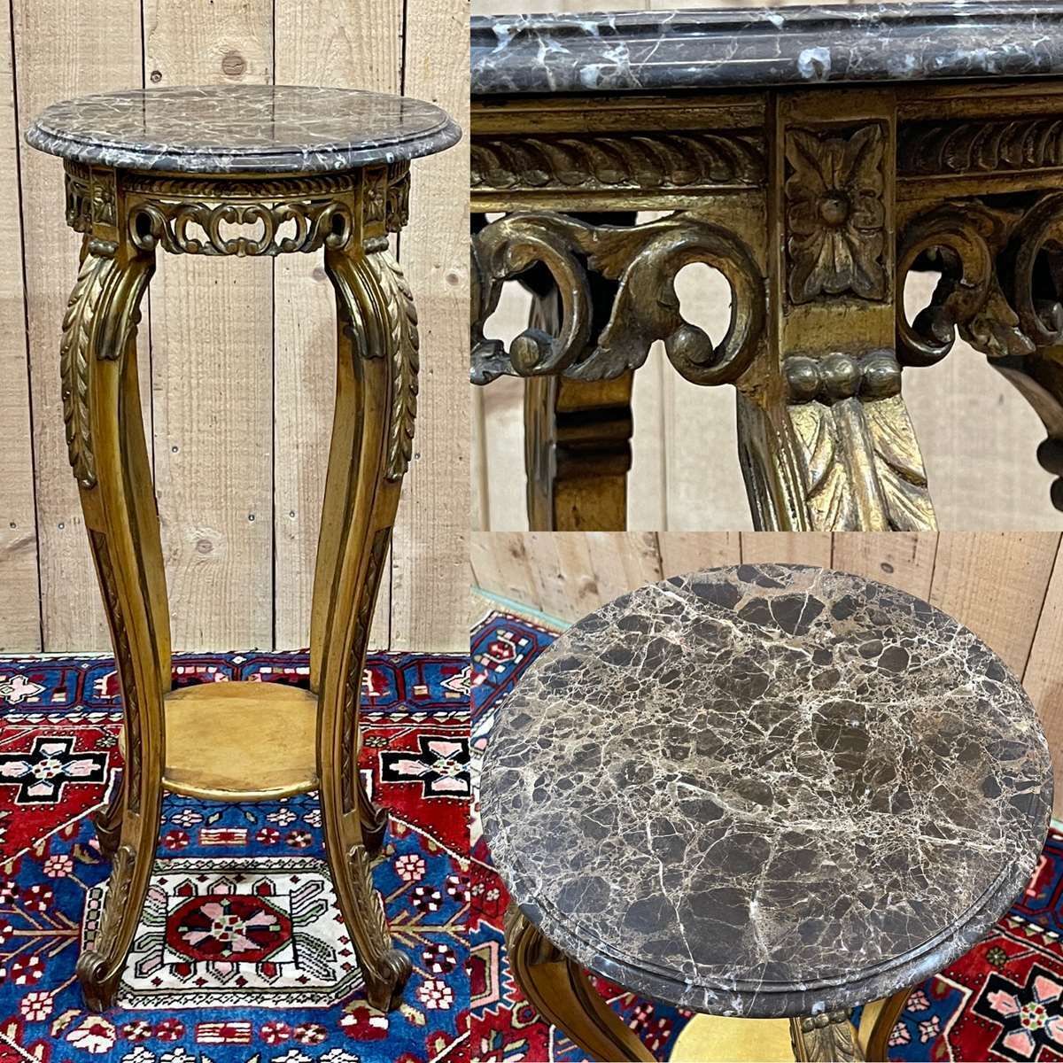 Bolster In Gilded Wood And Marble Top   Made In The 70s