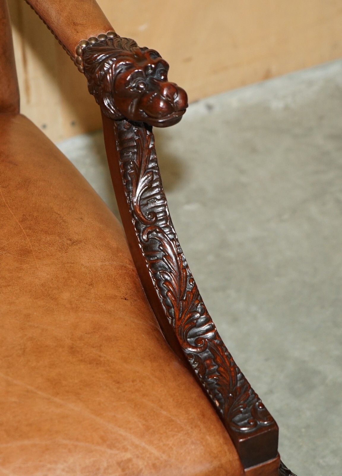 Fine Pair Of Brown Leather Carved Gainsborough Armchairs Giles Grendey 1693 1780 photo buy