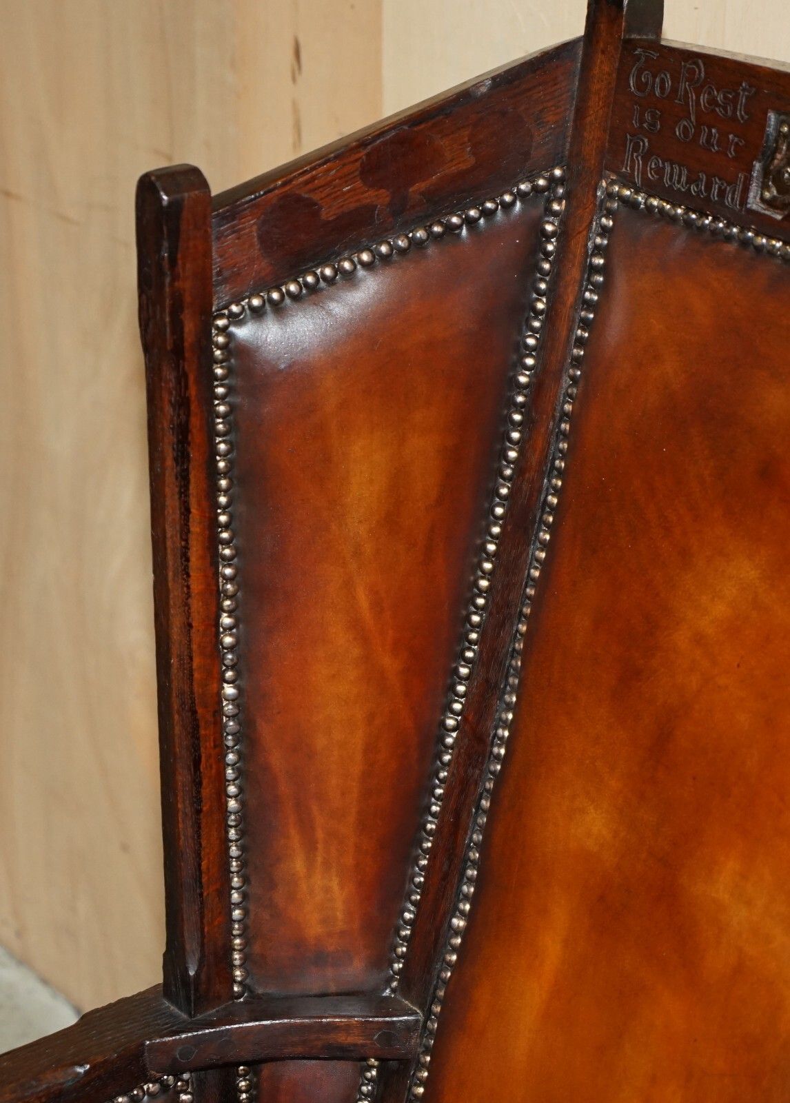 photo for sale Museum Quality Carved Circa 1700 Antique Restored Brown Leather Jessie Armchair