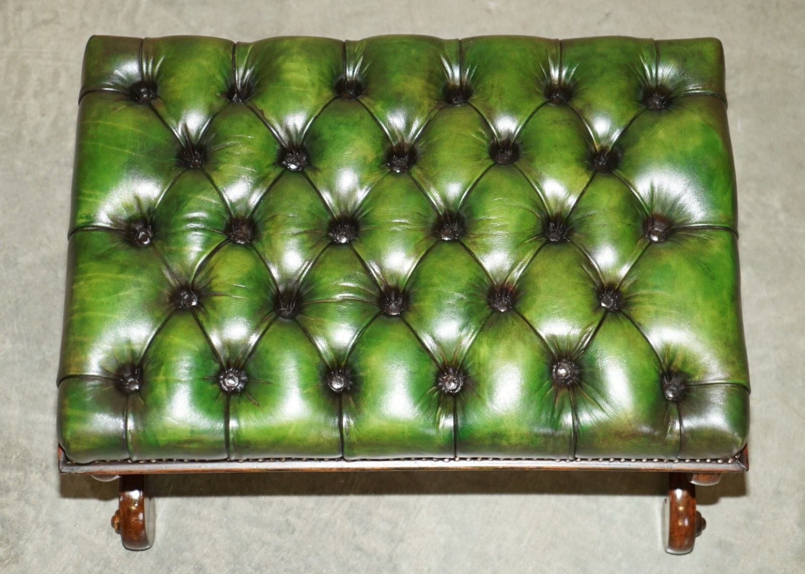 Antique William IV 1830 Green Leather Rosewood Chesterfield Stool Piano Bench photo Furniture