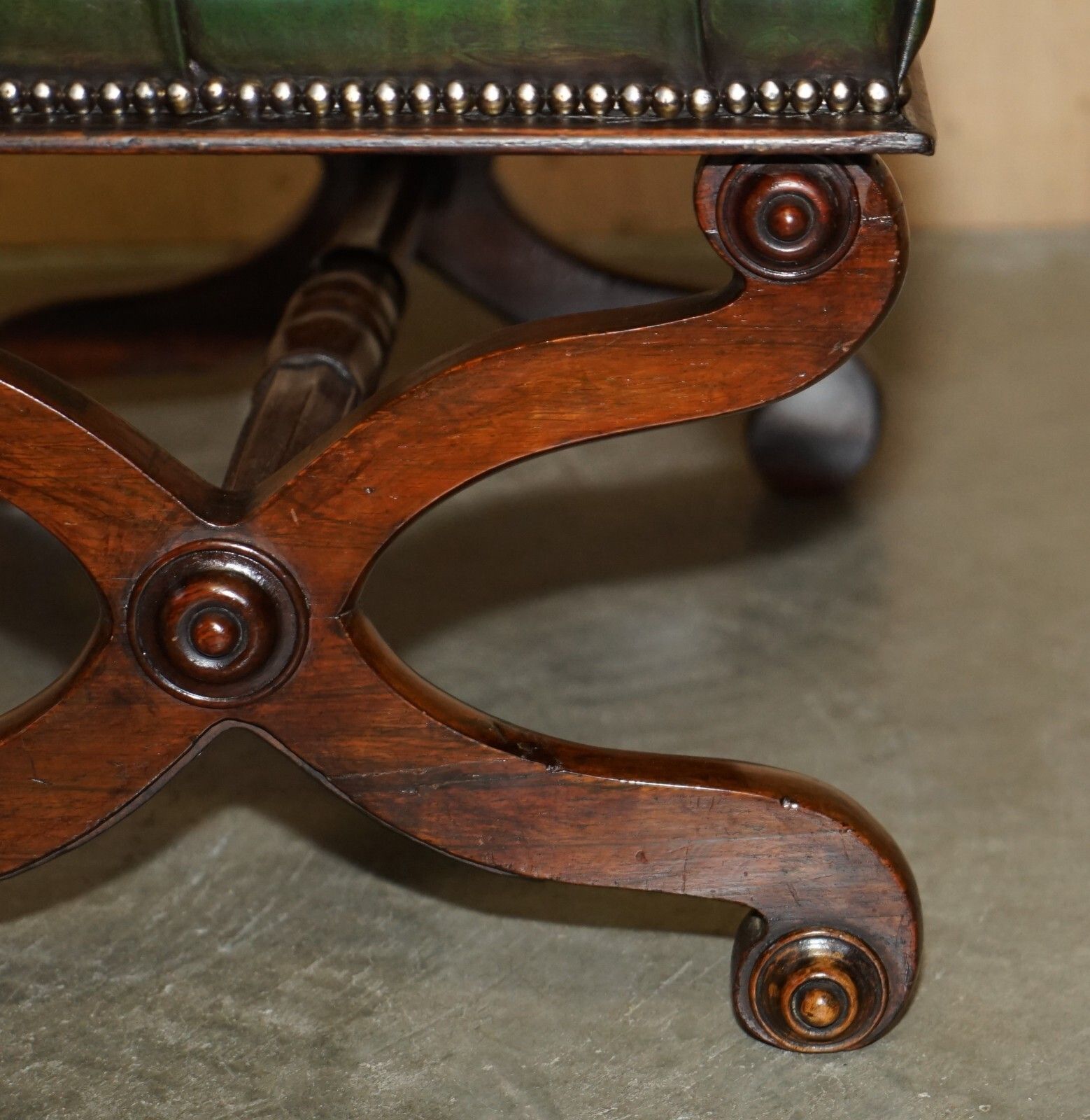 Furniture Antique William IV 1830 Green Leather Rosewood Chesterfield Stool Piano Bench photo