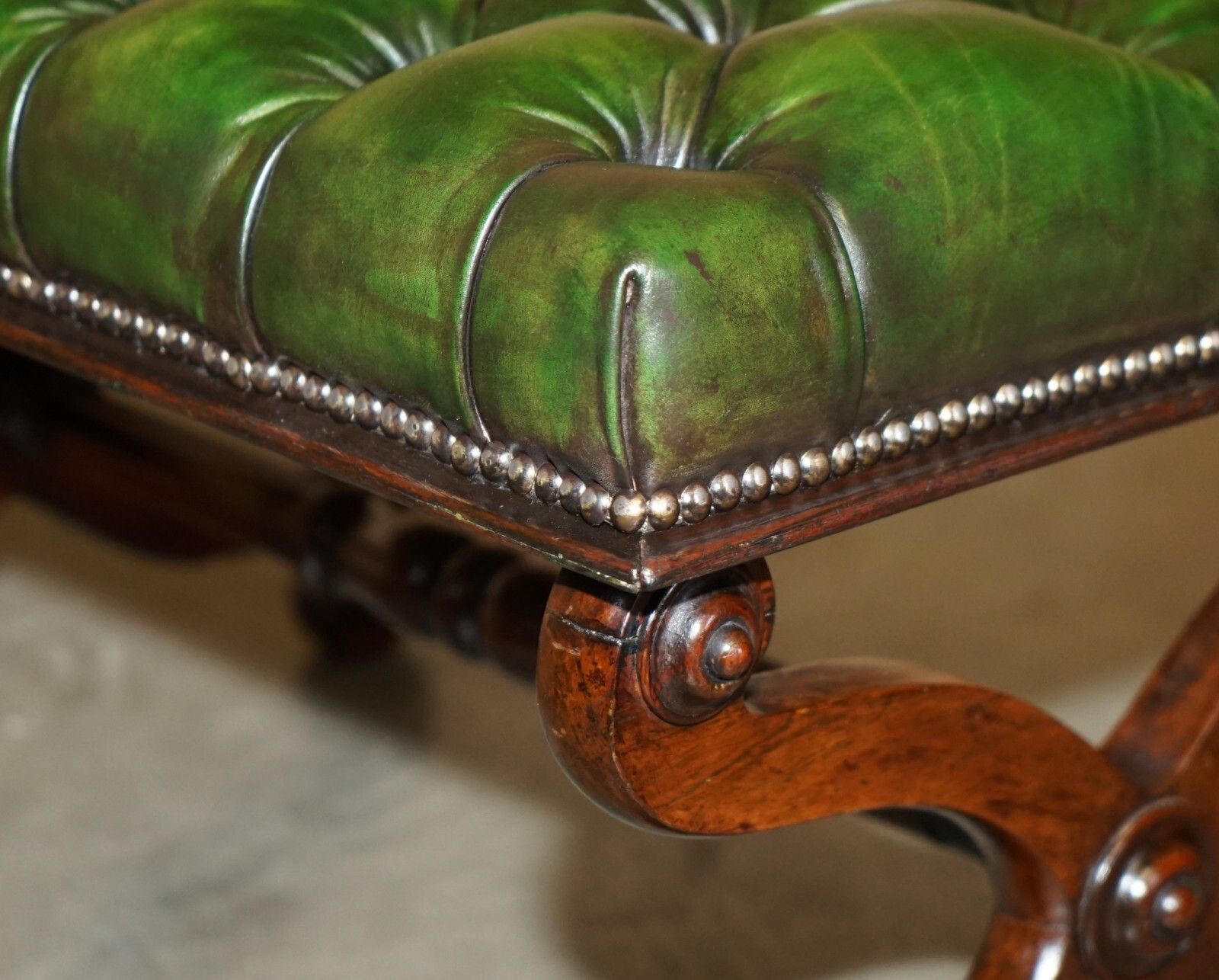 photo buy Antique William IV 1830 Green Leather Rosewood Chesterfield Stool Piano Bench