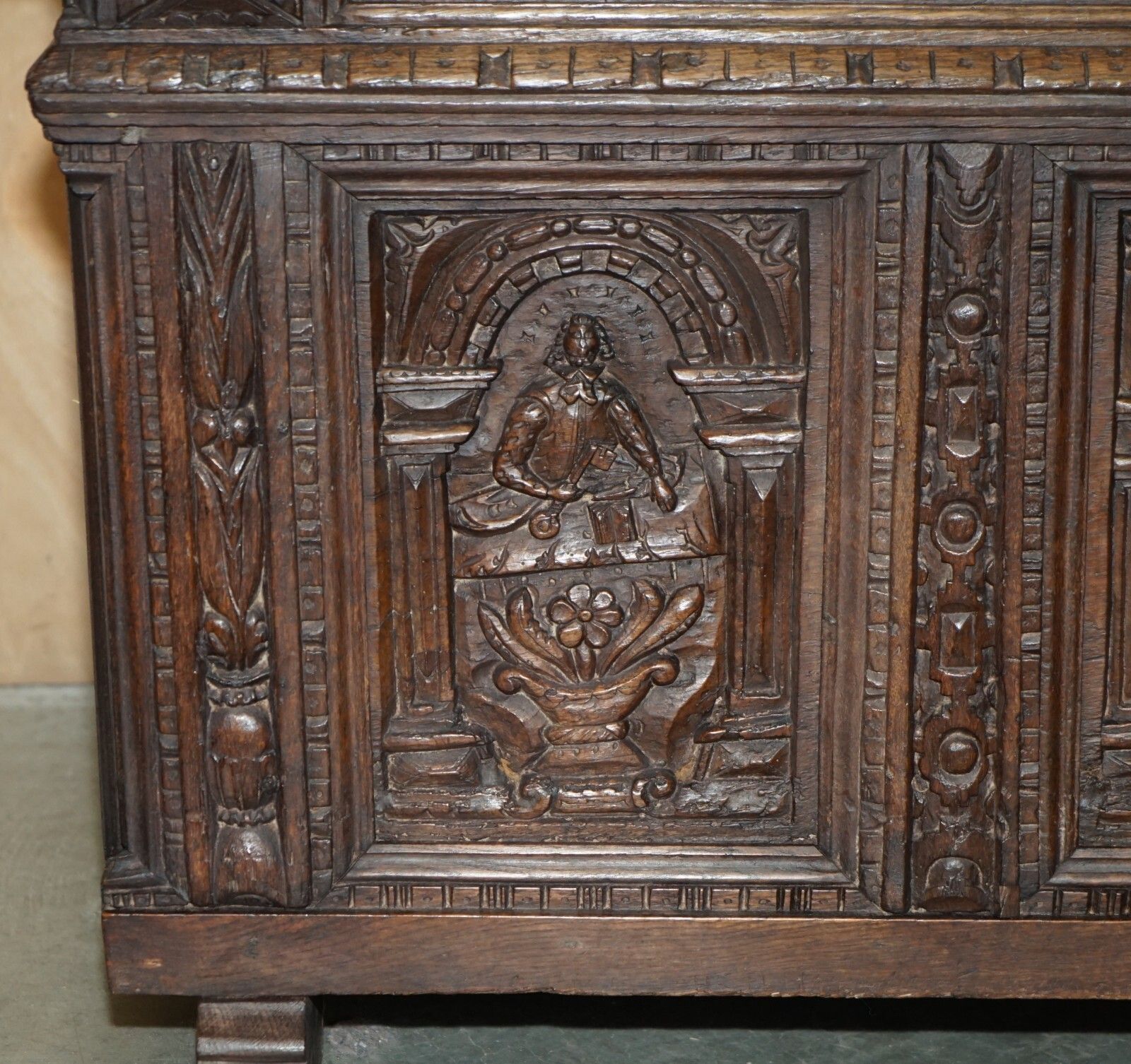 Huge Antique 1631 Dated Hand Carved Oak Danish Wedding Dowry Linen Trunk Coffer photo 3950.0