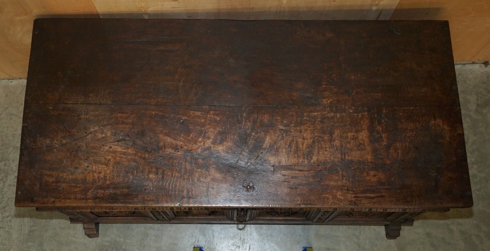 photo furniture Huge Antique 1631 Dated Hand Carved Oak Danish Wedding Dowry Linen Trunk Coffer