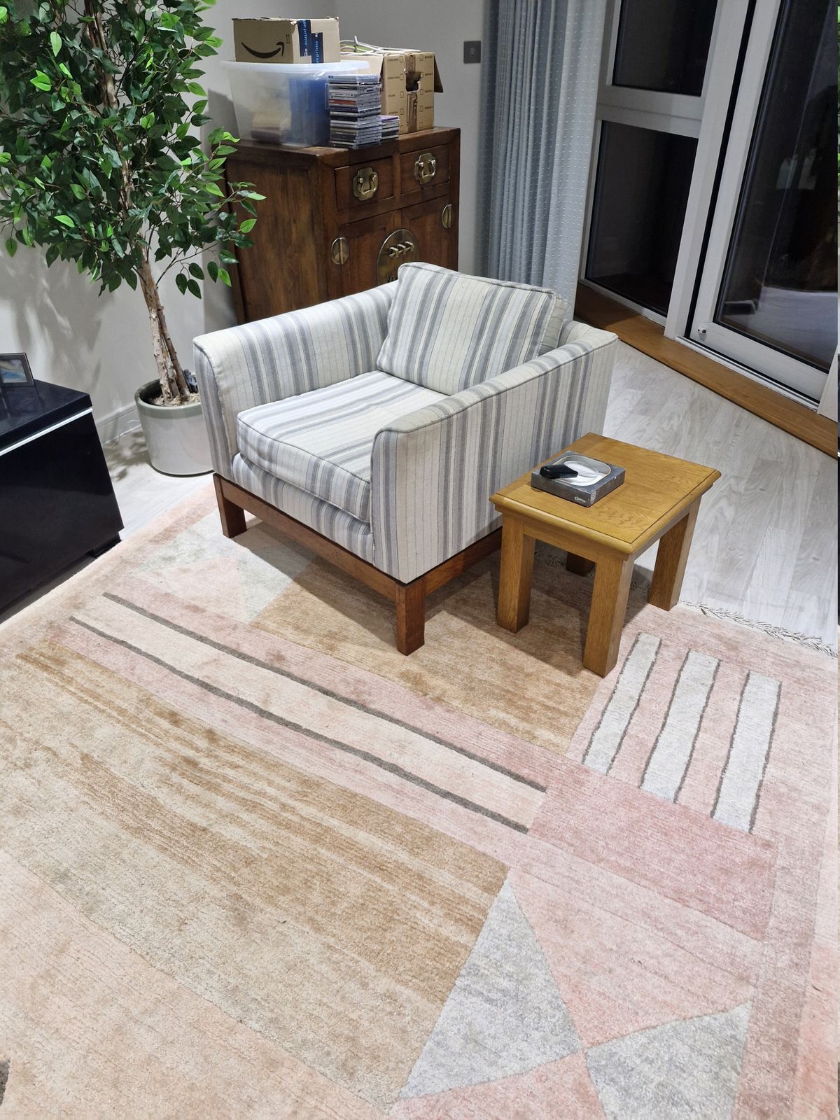 Original 1960's Conrad Cubist 3 Piece Suite. Oak Framed With Fire Retardant Fabric photo for sale
