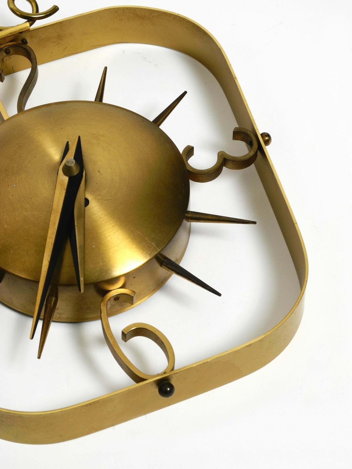 Beautiful Mid Century Kienzle Brass Wall Clock With Original Battery Drive photo vinterior