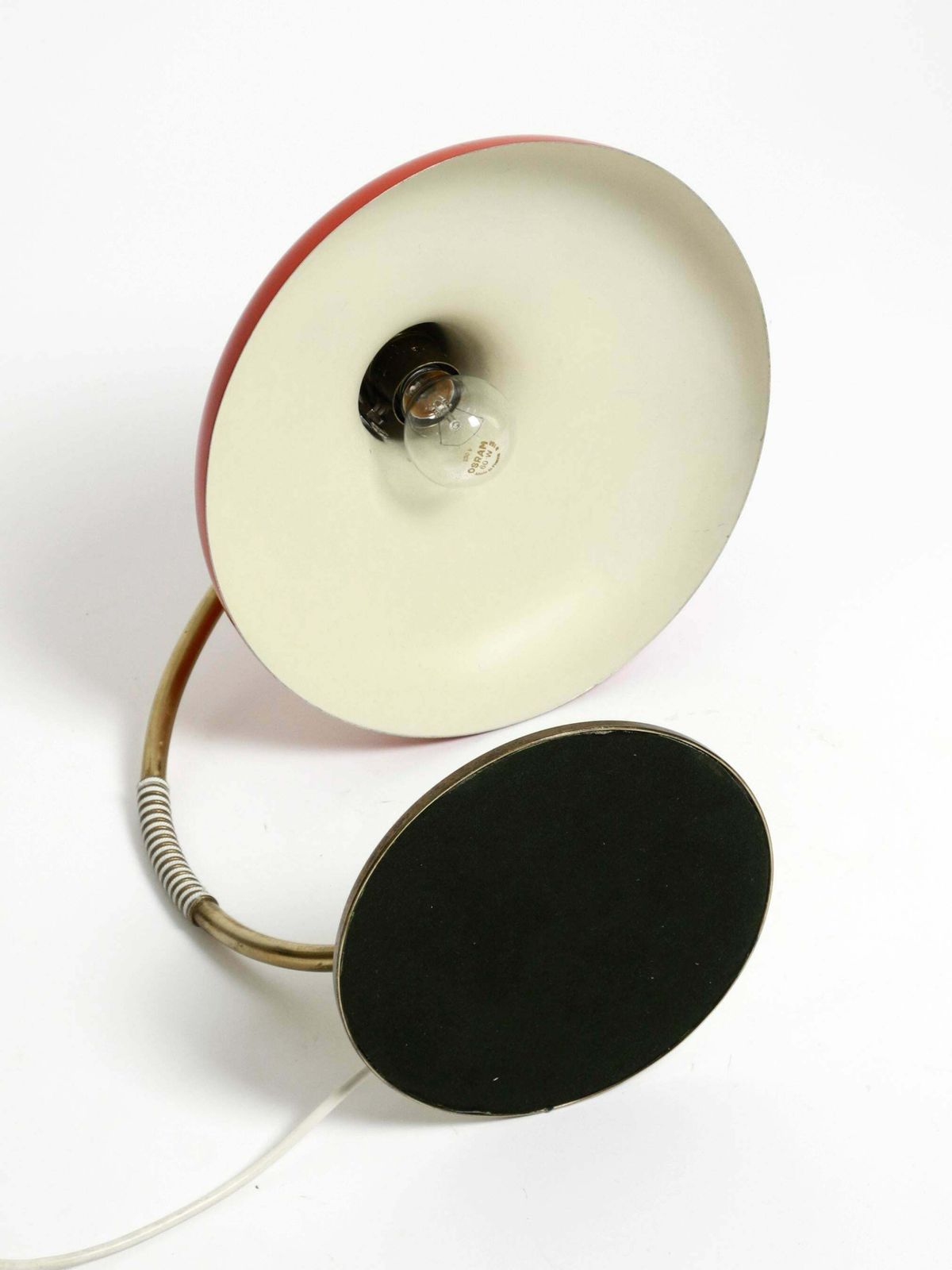 photo furniture Beautiful Large Mid Century Modern Brass Table Lamp With Red Metal Shade