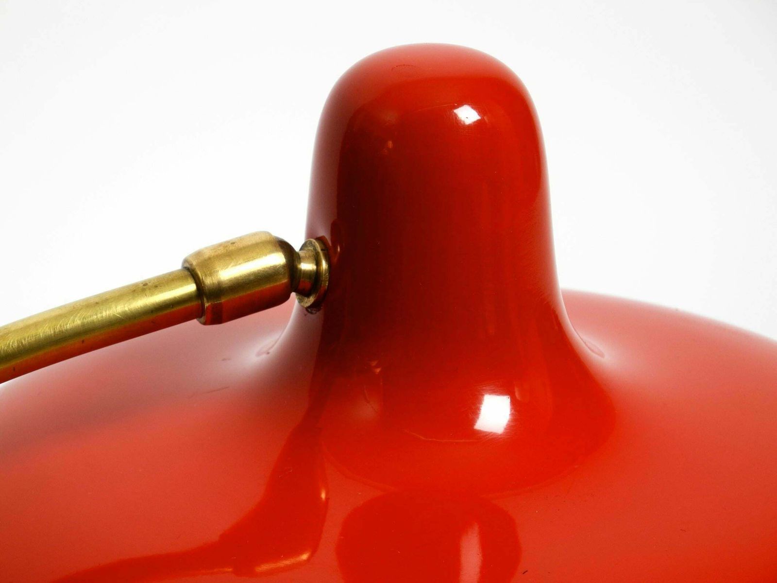 photo buy Beautiful Large Mid Century Modern Brass Table Lamp With Red Metal Shade