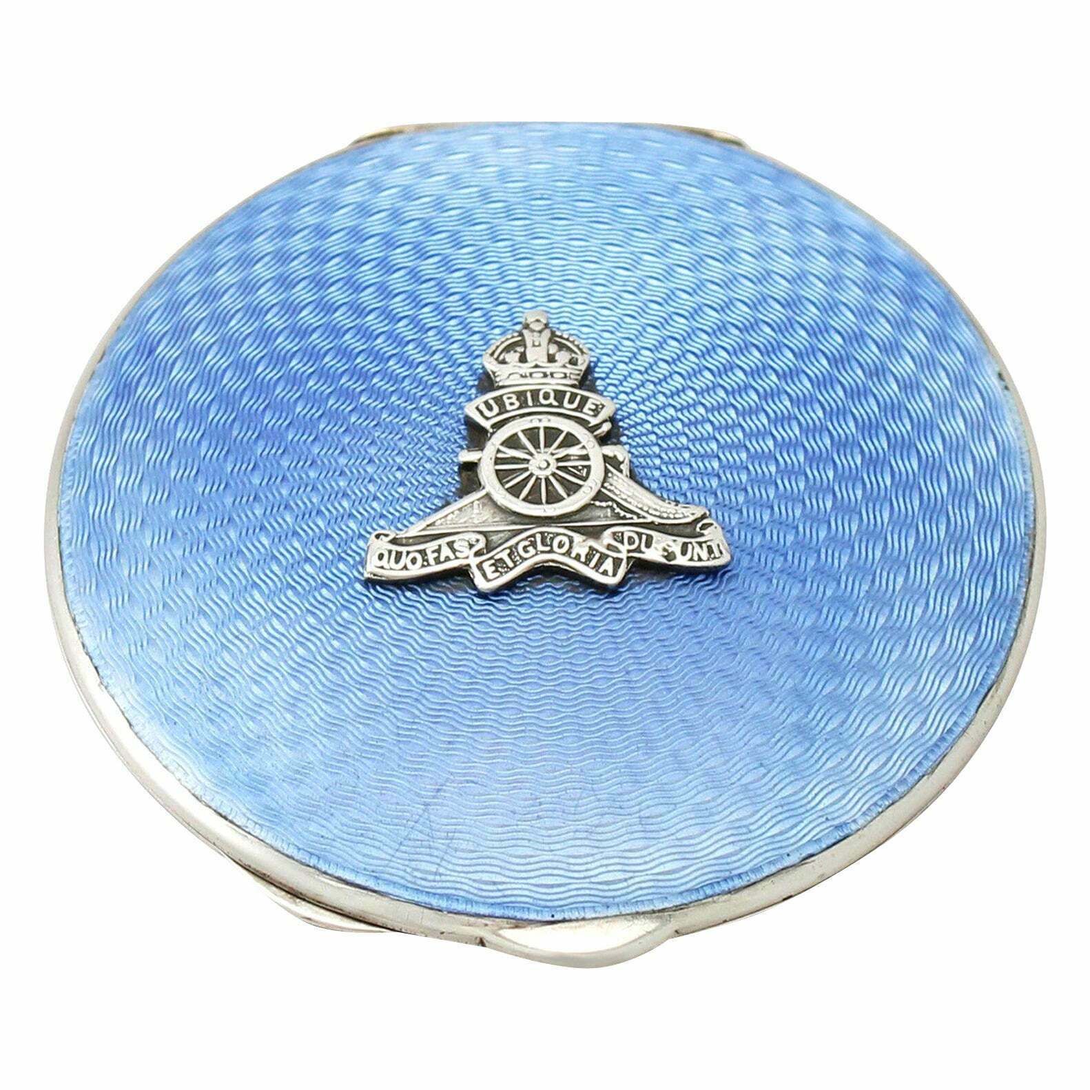 Antique 1939 Sterling Silver And Guilloche Enamel Compact