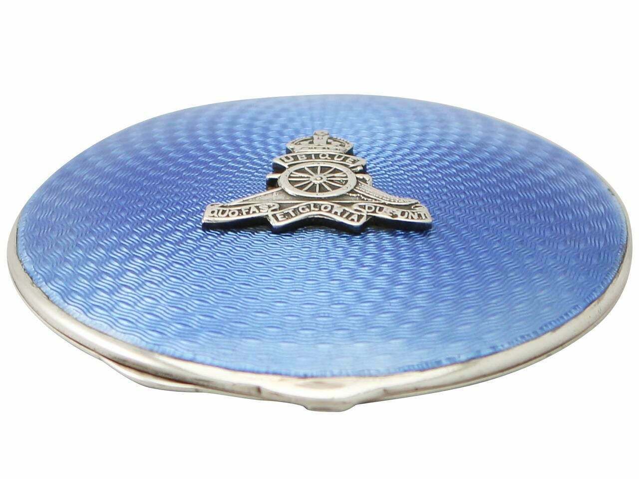 Antique 1939 Sterling Silver And Guilloche Enamel Compact photo for sale
