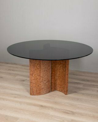 Vintage Italian Round Dining Table In Travertine And Glass, 1970s photo furniture