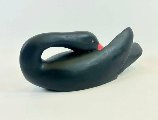 Large Vintage Carved Wood Black Swan Figurine photo vintage