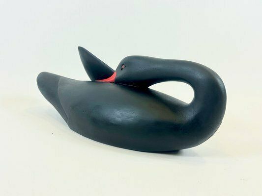 photo vinterior Large Vintage Carved Wood Black Swan Figurine
