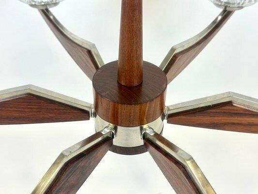 Mid Century Danish Rosewood & Nickel Plated 6 Arm Chandelier, 1960s photo 629.0