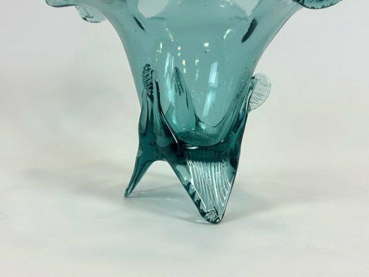 Turquoise Polish Glass Basket From Ząbkowice Glassworks, 1960s photo for sale