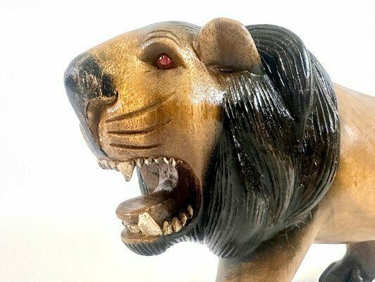 Vintage Wooden Carved Lion Figure, 1930s photo for sale
