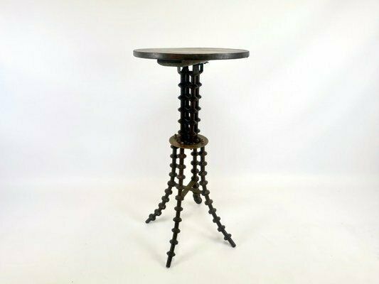 Antique Victorian Folk Art Wood Spool Side Table photo furniture