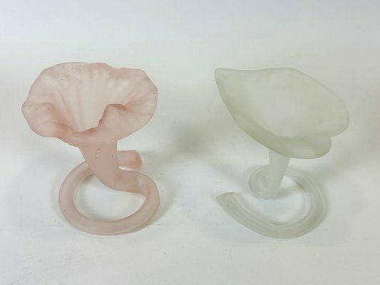 Vintage Frosted & Pink Hand Made Glass Lilly Vases From Stiver, 1970s, Set Of 2 photo for sale