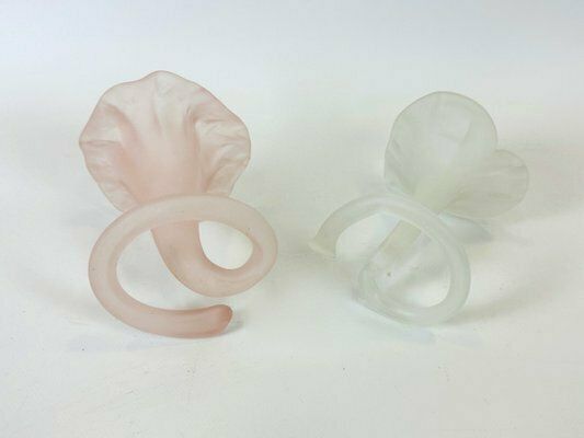 photo furniture Vintage Frosted & Pink Hand Made Glass Lilly Vases From Stiver, 1970s, Set Of 2
