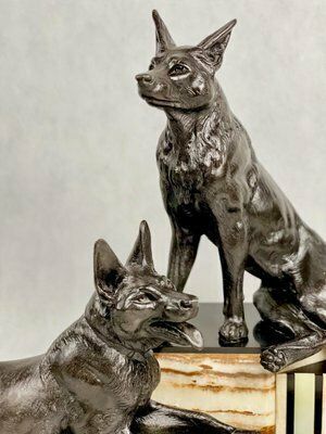 Louis Albert Carvin, Art Deco German Shepherds, 1920s, Zinc & Lead Alloy photo vinterior