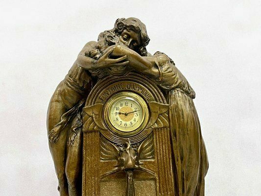 Large French Art Nouveau No 112 Fontaine De Labour Table Clock In Plaster From Lb Deposee, 1890s photo furniture